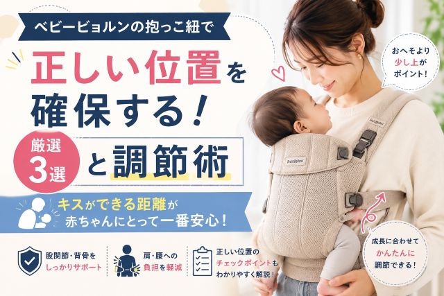 ベビービョルンの抱っこ紐で正しい位置を確保する！厳選3選と調節術