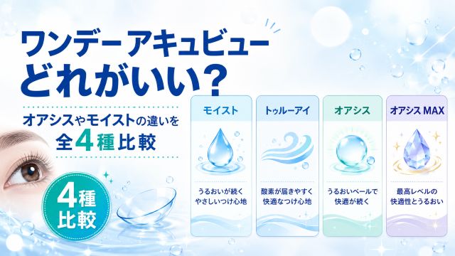 ワンデー アキュビューどれがいいか解決！オアシスやモイストの違いを全4種比較