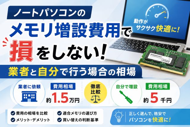 ノートパソコンのメモリ増設費用で損をしない！業者と自分で行う場合の相場