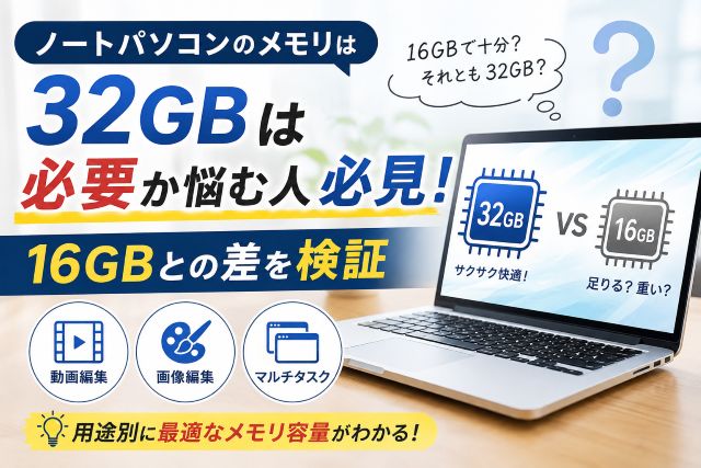ノートパソコンのメモリは32gbが必要か悩む人必見！16gbとの差を検証