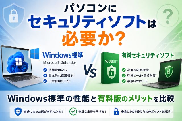 パソコンにセキュリティソフトは必要か？Windows標準の性能と有料版のメリットを比較