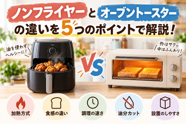ノンフライヤーとオーブントースターの違いを5つのポイントで解説！