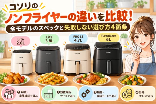 コソリのノンフライヤーの違いを比較！全モデルのスペックと失敗しない選び方4箇条
